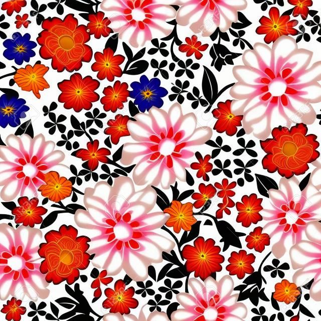 花のシームレスなパターン。花の背景。花と花のシームレスなテクスチャです。タイルを張られた壁紙を繁栄します。