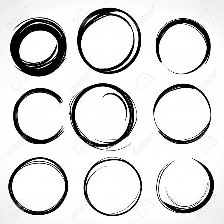 Grunge круглая форма набор каракуль кругов, ручной обращается элементы дизайна каракули эскиз