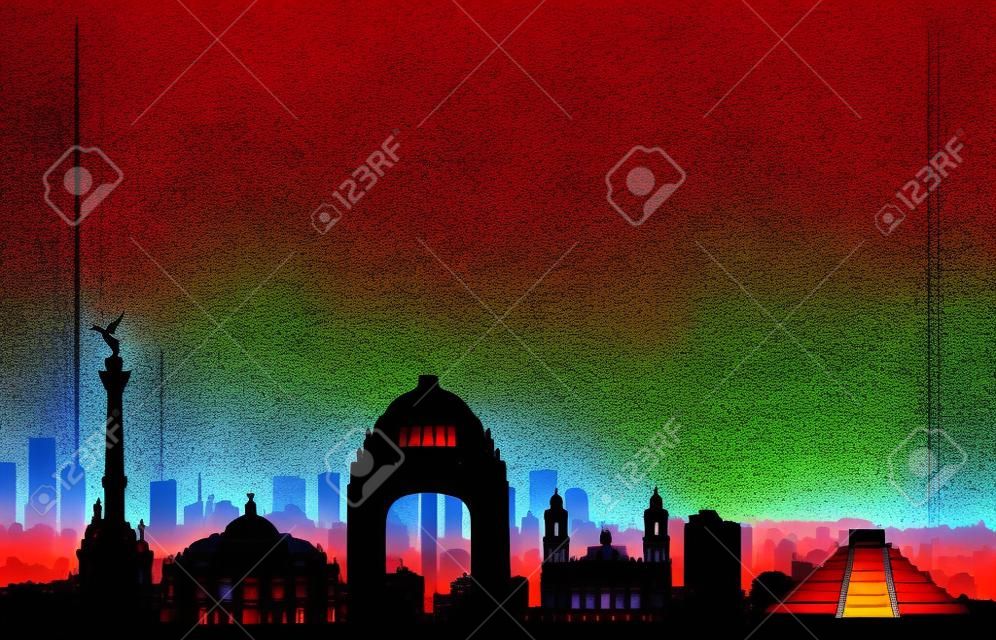 Panoramę miasta Meksyk. Sylwetka gród z zabytkami. Podróż w tle Meksyku