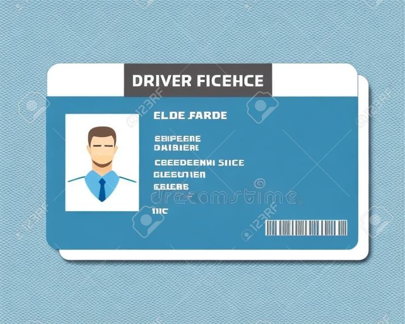 Flat man driver license plastic card template, identification card vector illustration