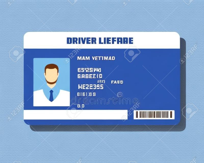 Flat man driver license plastic card template, identification card vector illustration