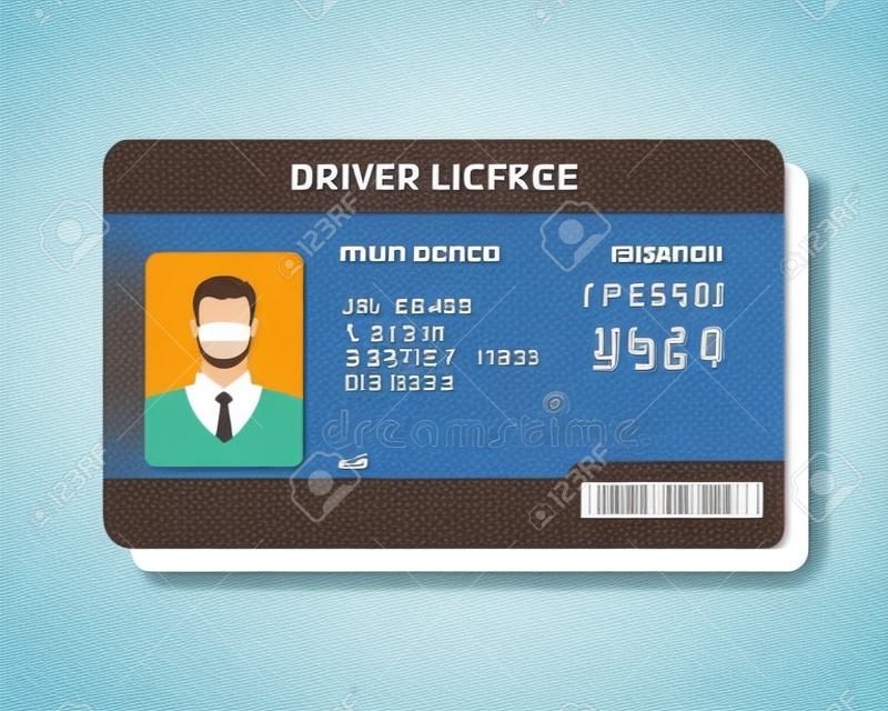 Modèle de carte en plastique de permis de conduire pour homme plat, illustration vectorielle de carte d'identité