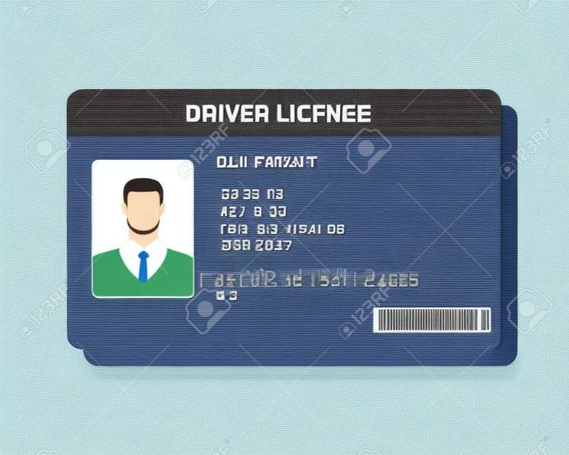 Plantilla de tarjeta de plástico de licencia de conducir de hombre plano, ilustración de vector de tarjeta de identificación