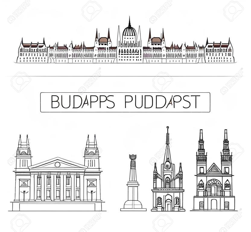 Budapest, Hungary, outline city vector illustration, symbol, travel sights, landmarks
