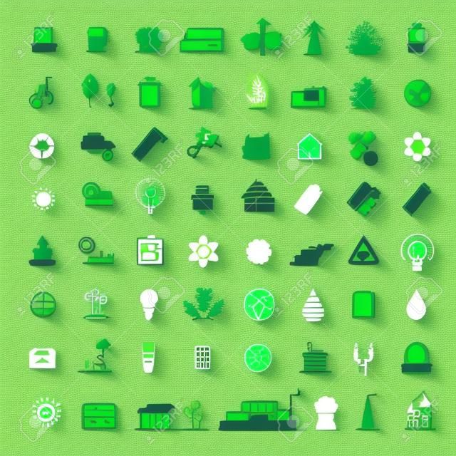 Conjunto de iconos de línea delgada de energía limpia y energía verde