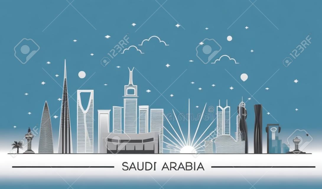 Skyline of Saudi Arabia, detailed silhouette. Trendy vector illustration, linear style