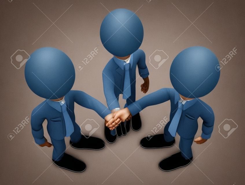 Three men shaking hands facing up