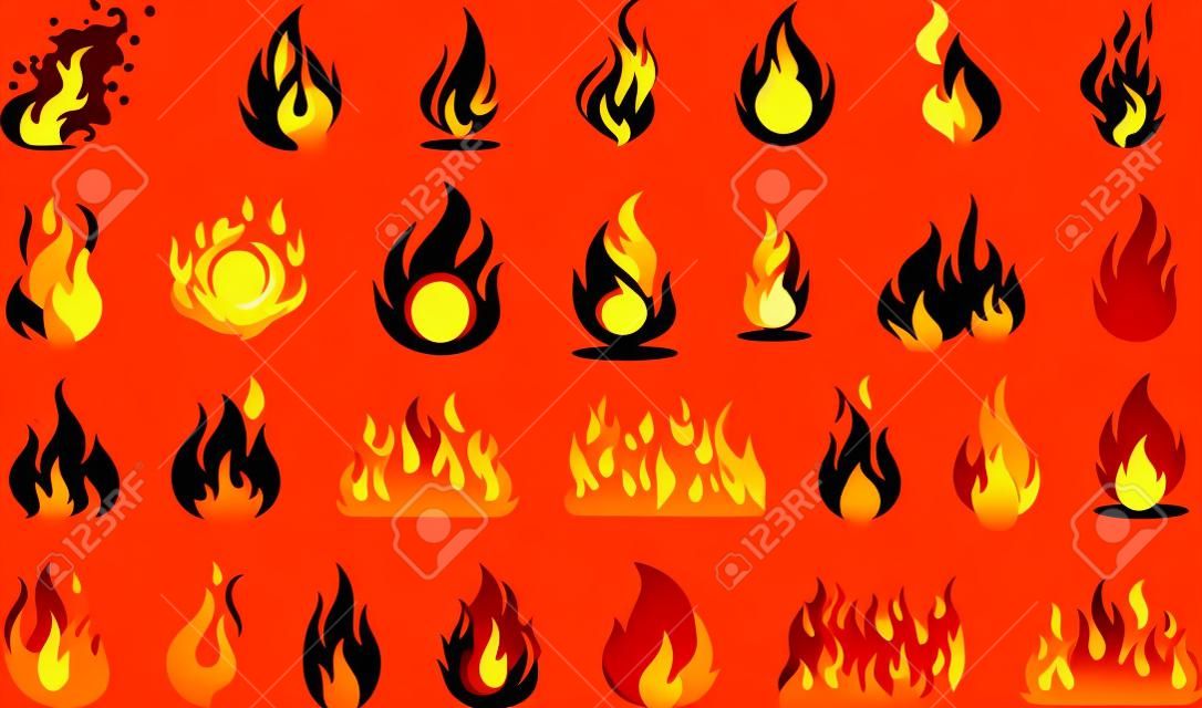 Flames bundle, flames SET. Fire flame icon. VECTOR Suitable for advertising and printing