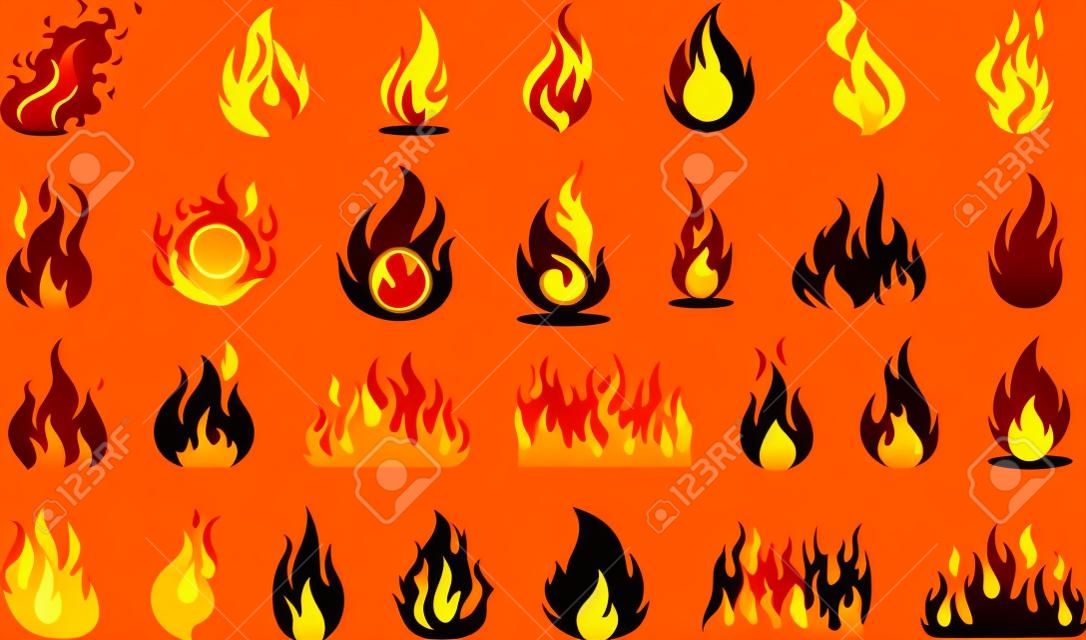 Flames bundle, flames SET. Fire flame icon. VECTOR Suitable for advertising and printing