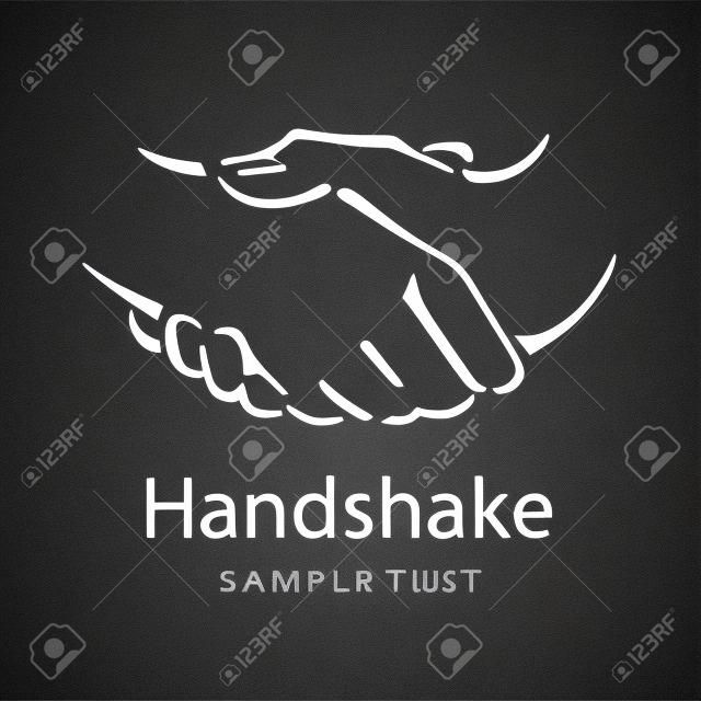 Linha de desenho de duas pessoas apertando as mãos para uso como logotipo da empresa