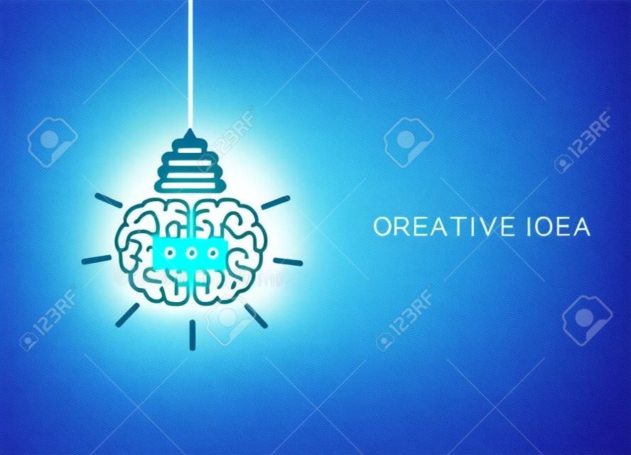 brain icon head with light bulb. sparking creative idea in business and success. on blue background. Vector illustration