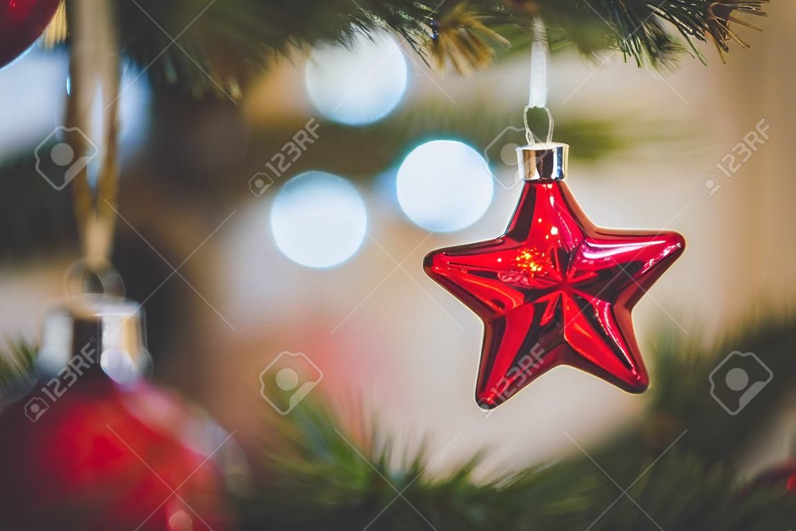 Closeup of Christmas star lights.