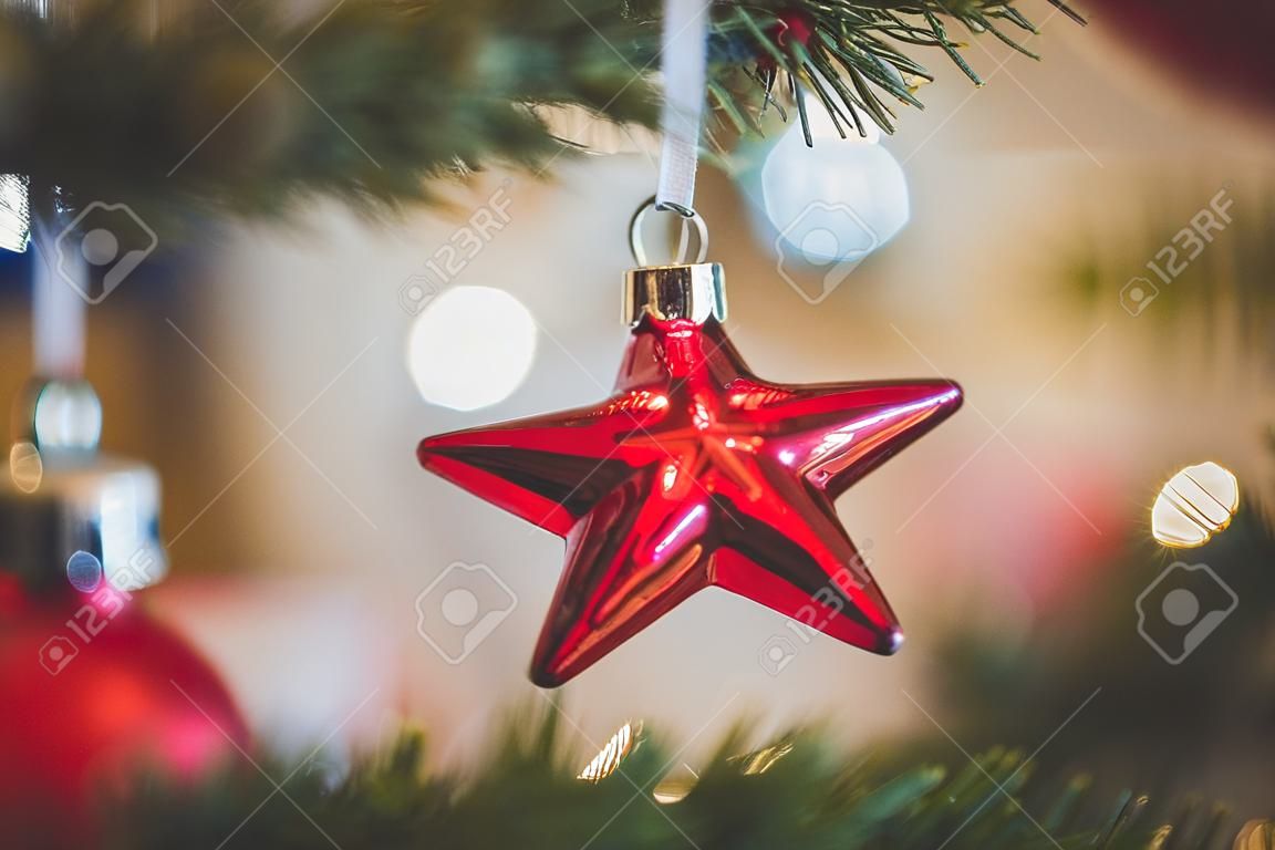 Closeup of Christmas star lights.