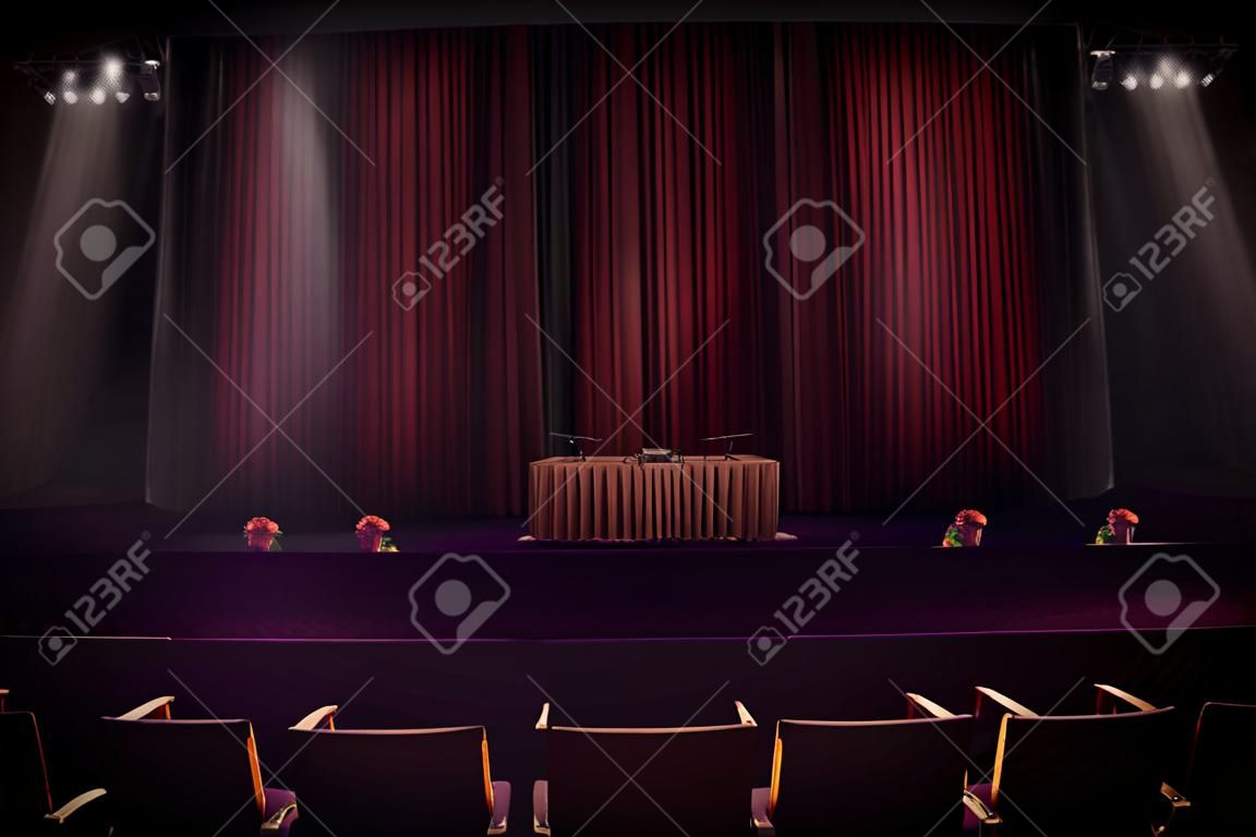 üres szék és színpad a szeminárium előtti előadás előtt a sajtóértekezlet előtt