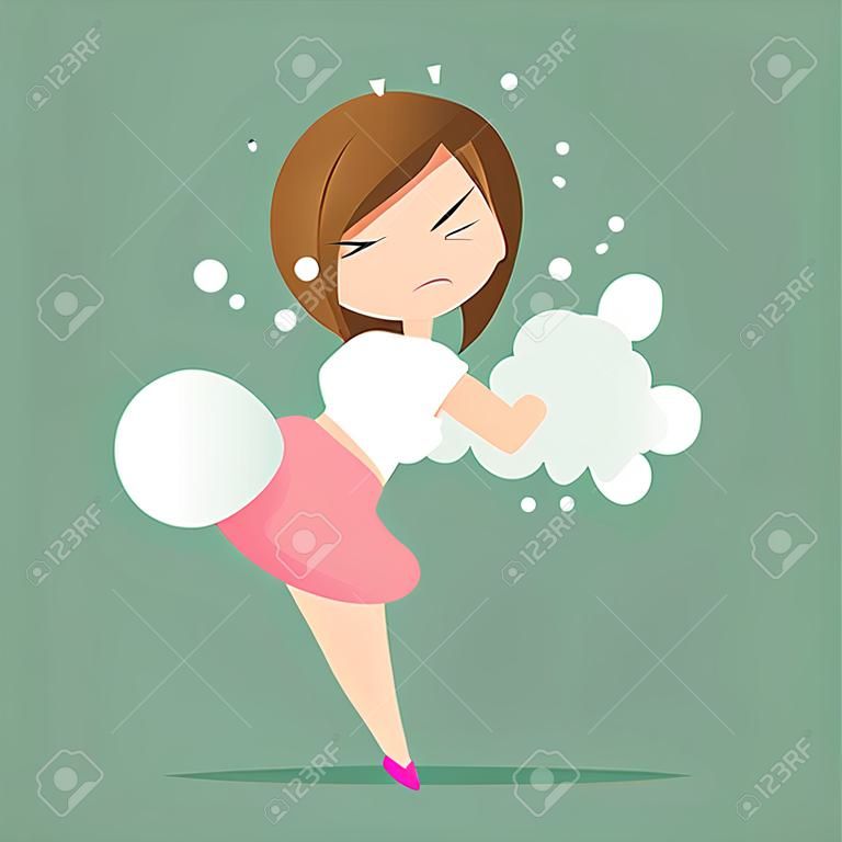 Woman farting with blank balloon out from his bottom vector, Concept with Healthcare And Medicine.