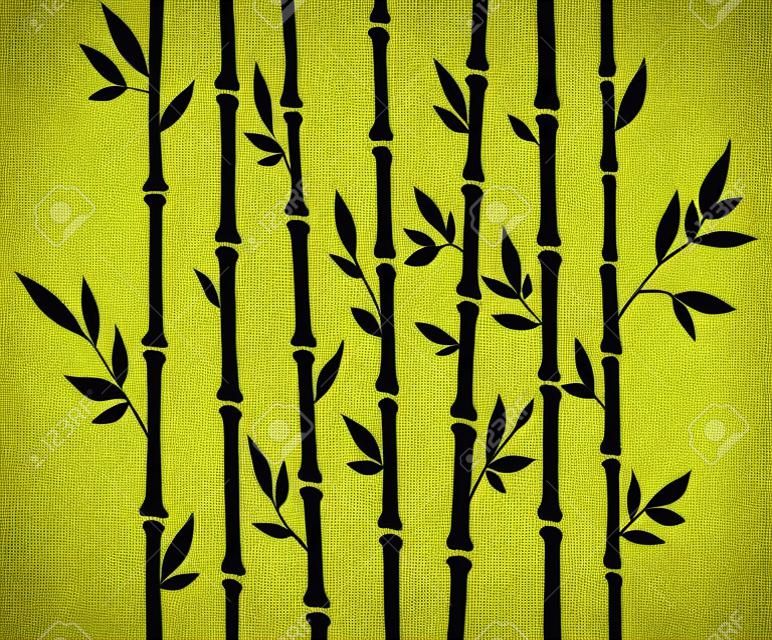 Zestaw bambusa sylwetka lasu. Natura Japonia, Chiny. Posadź czarne drzewo z liśćmi. Lasy deszczowe w Azji