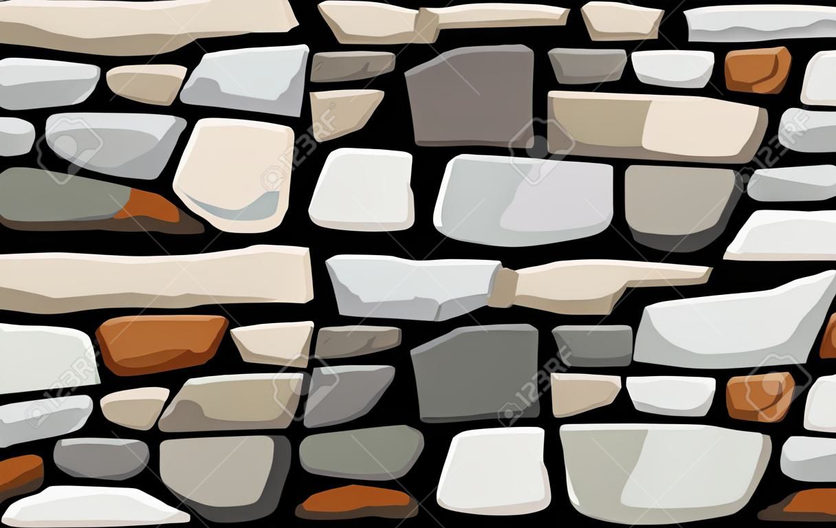 A stone wall with black and grey mortar variations