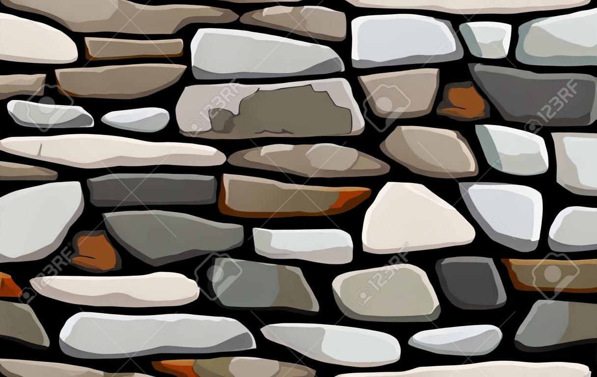 Uma parede de pedra com variações de argamassa preta e cinza