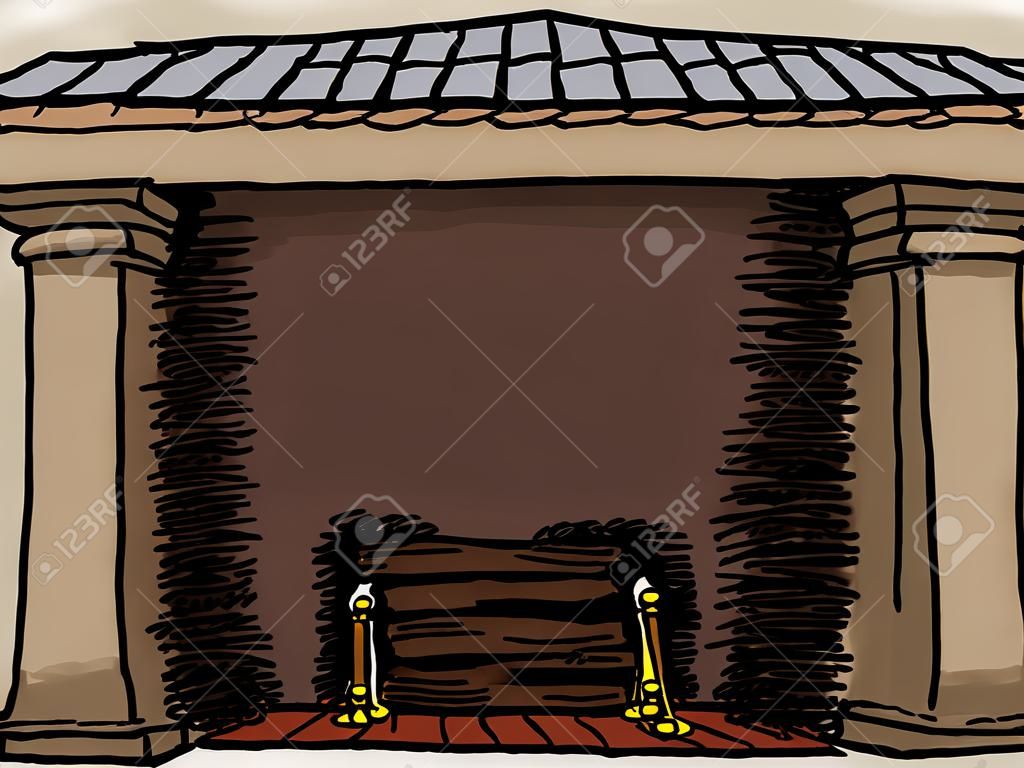 Unlit fireplace with logs isolated over white background