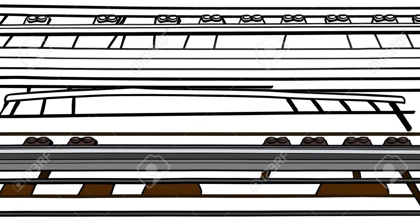 İzole bir arka plan üzerinde renkli ve siyah demiryolu parça karikatür