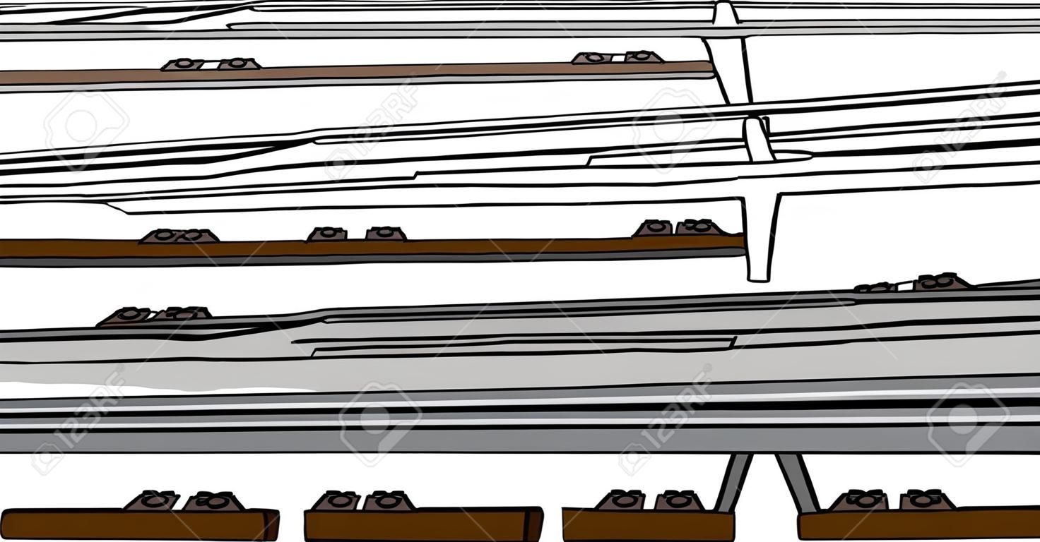 İzole bir arka plan üzerinde renkli ve siyah demiryolu parça karikatür
