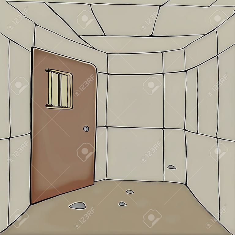Cartoon background of empty prison cell with door