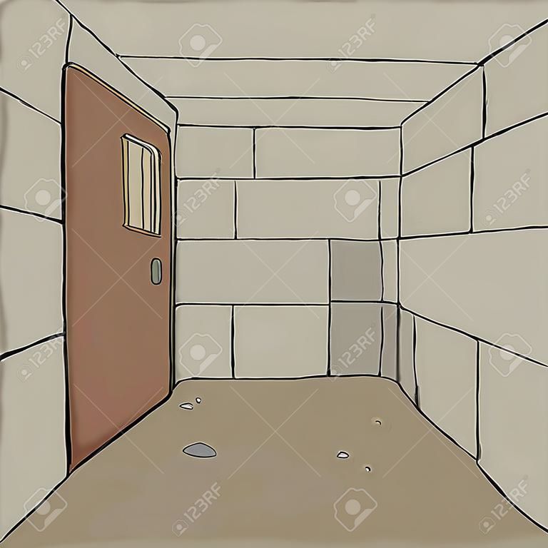 Cartoon background of empty prison cell with door