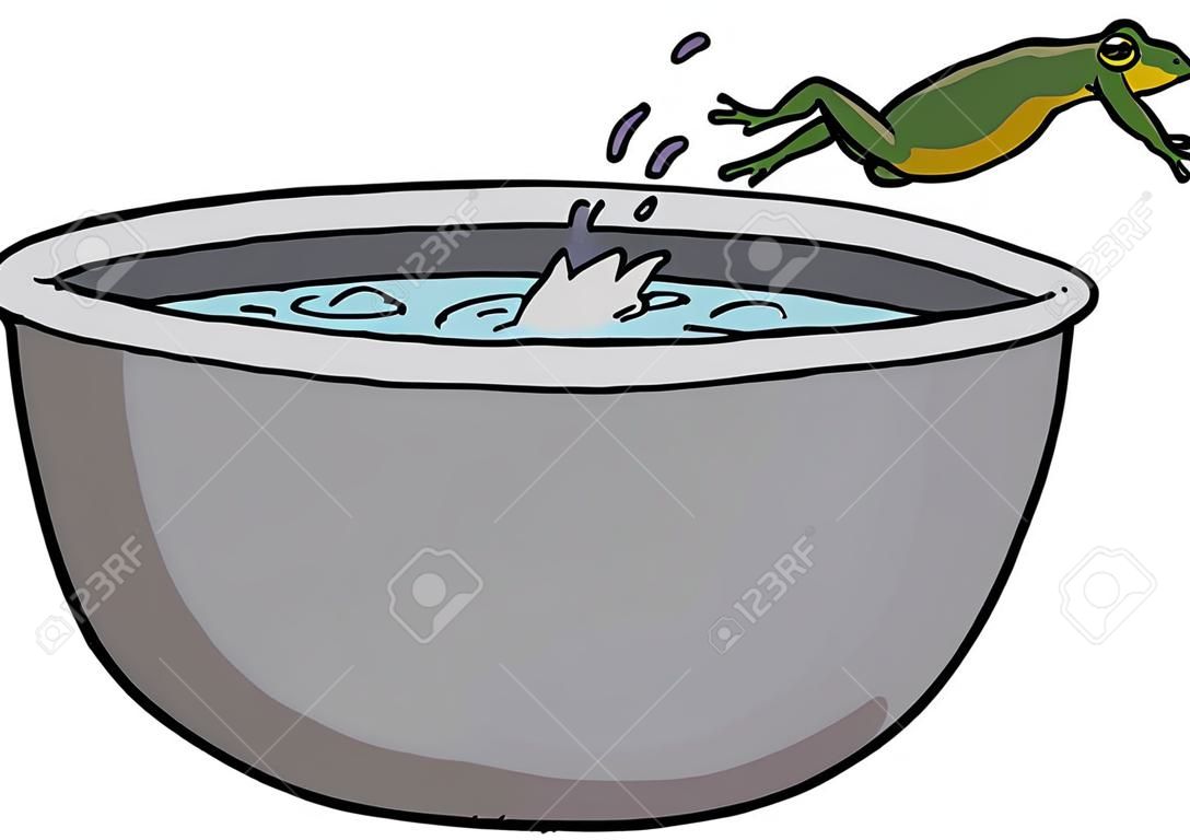 Cartoon grenouille sautant hors de l'eau bouillante