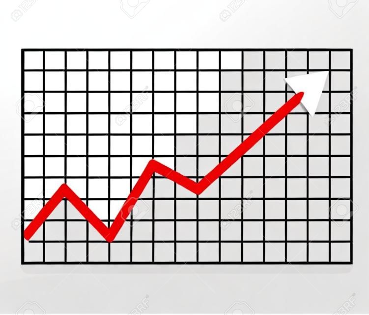 Trend-Up-Graph-Symbol in trendigen isoliert auf weißem Hintergrund. flacher Stil. Aktienzeichen. Wachstumsfortschritt rotes Pfeilsymbol für Ihr Website-Design, Logo, App, Benutzeroberfläche. Liniendiagramm-Symbol.