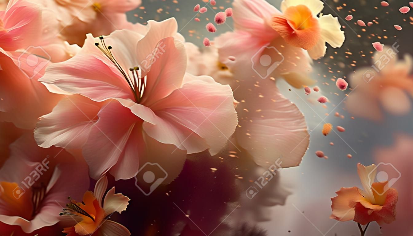 Abstract backdrop adorned with vibrant pink flowers, adding a touch of elegance and color to the visual composition.