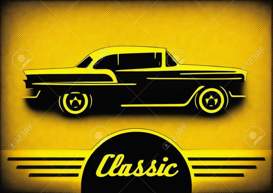 Klasyczny pojazd - Vintage Car Silhouette Design. Ilustracji wektorowych.