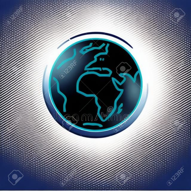 Planet Earth icon. Pianeta segno di terra. Pianeta simbolo di terra. Linea sottile icona su sfondo bianco. Illustrazione vettoriale.