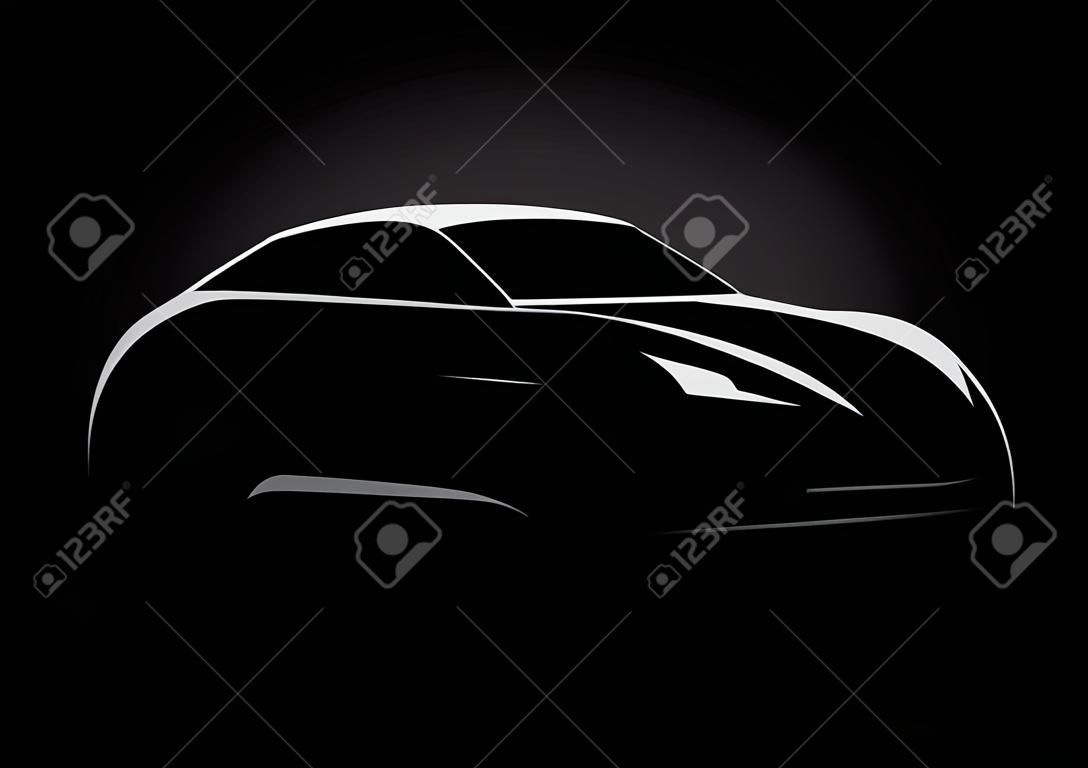 Auto Firma Vector Design-Konzept mit Sportwagen-Silhouette auf schwarzem Hintergrund