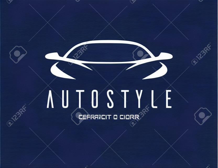 Design de ícone de carro de estilo automático com silhueta de símbolo de veículo esportivo conceito no fundo preto.