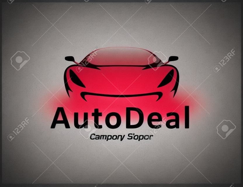 Auto car dealership icon design with front of original concept red sports vehicle silhouette.