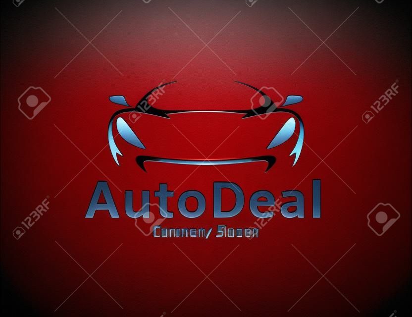 Auto car dealership icon design with front of original concept red sports vehicle silhouette.