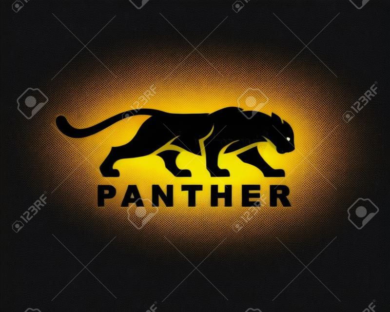 Panther silhouette logo icon. Cougar symbol. Puma sign. Wild cat Jaguar vector illustration.