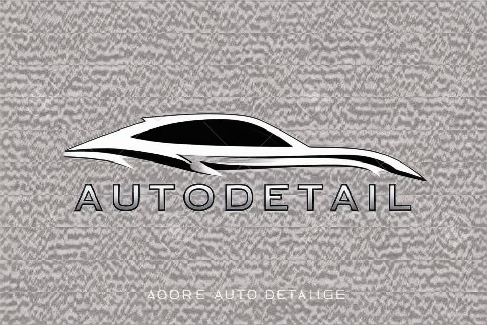 Logo auto detailingu pojazdów sportowych. emblemat z detalami luksusowych samochodów. ikona sylwetka garażu samochodowego. symbol salonu samochodowego. ilustracja wektorowa.