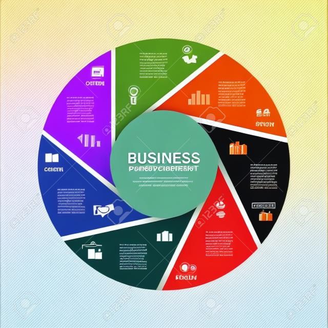 Vector círculo infografía. Plantilla de diagrama, gráfico, presentación y gráfico. Concepto de negocio con 7 opciones, partes, etapas o procesos. Resumen de antecedentes.