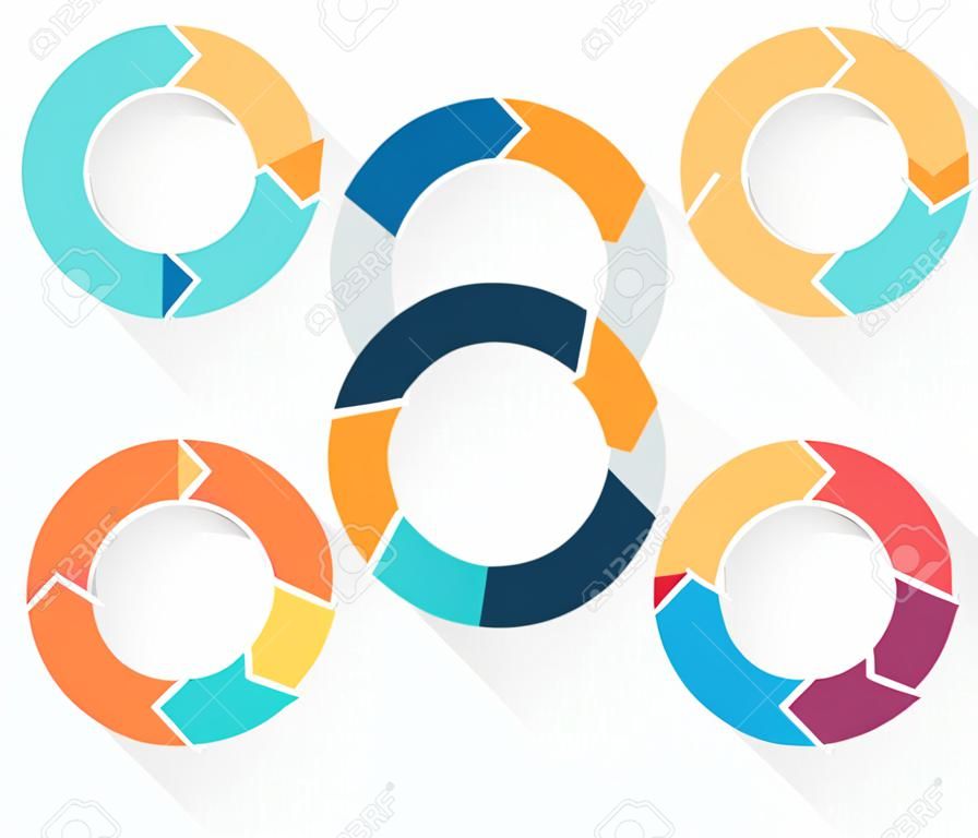 3, 4, 5, 6, 7, 8 flechas circulares para infografía, diagrama, gráfico, presentación y gráfico. Concepto de negocio con opciones, las partes, los pasos o procesos.