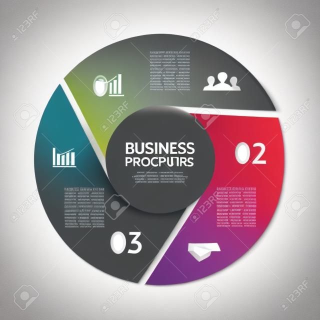 Вектор круг инфографики. Шаблон для диаграммы цикла, графика, презентации и круглого графика. Бизнес-концепция с 3 варианта частей, этапов или процессов. Абстрактный фон.