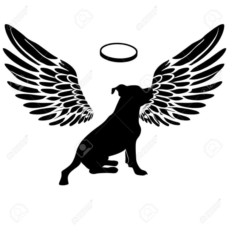 Pet Memorial, Angel Wings Staffordshire Bull Terrier Dog  Silhouette Vector