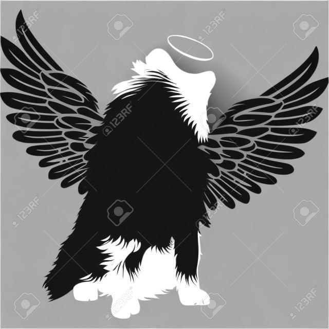 Pet Memorial, Angel Wings Pomeranian  Silhouette Vector