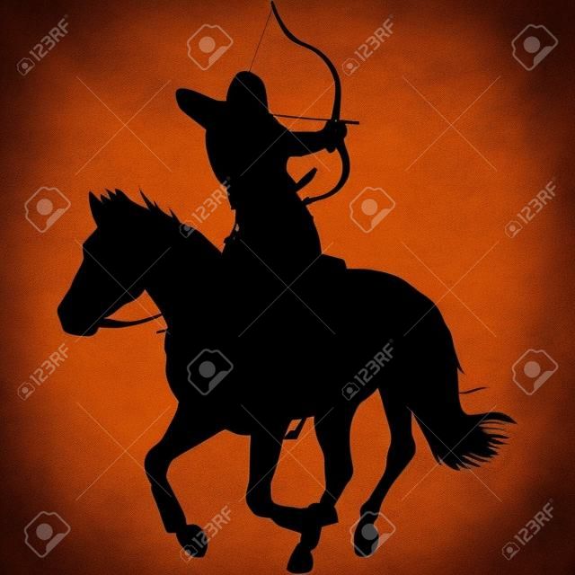 Vettore di silhouette di tiro con l'arco a cavallo isolato