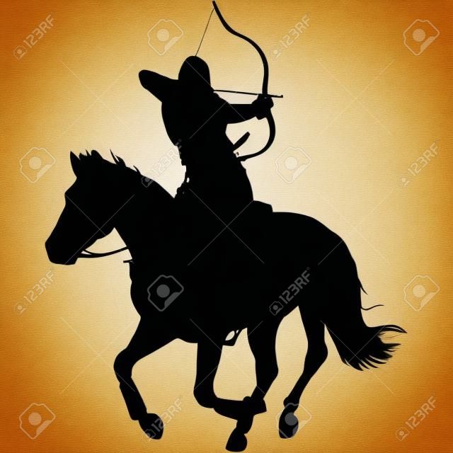 Vecteur de silhouette de tir à l'arc à cheval isolé