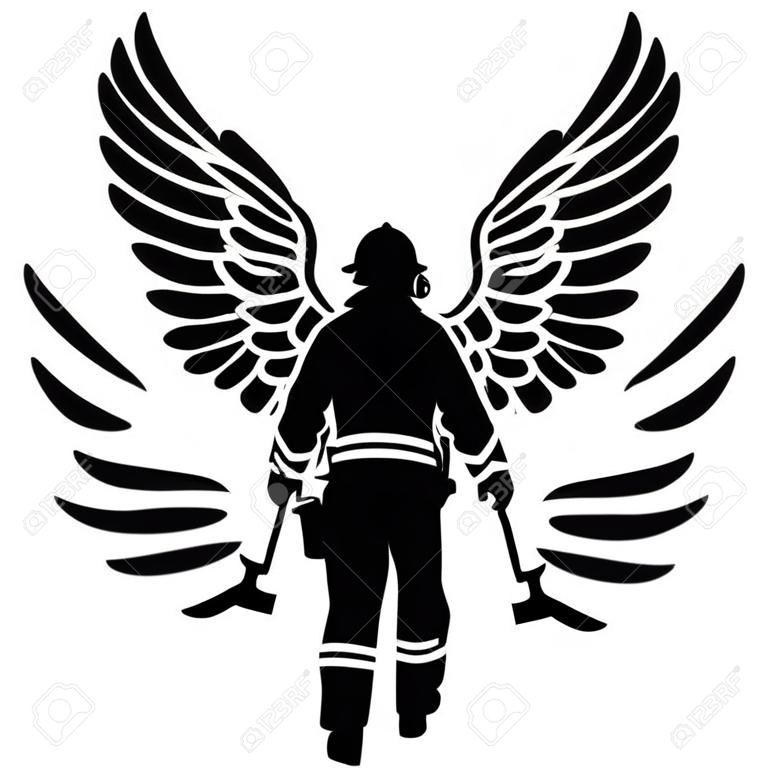 RIP Fire Fighter, Memorial com Angel Wings Silhouette, Sympathy Silhouette, Em memória amorosa de arquivos vetoriais digitais
