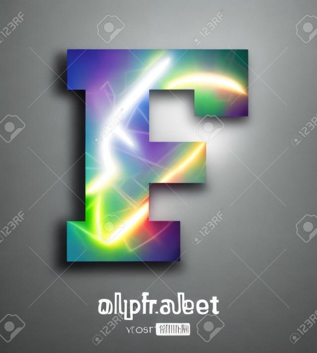 Alfabeto de efeito de luz personalizável. Design Abstract Letter F.