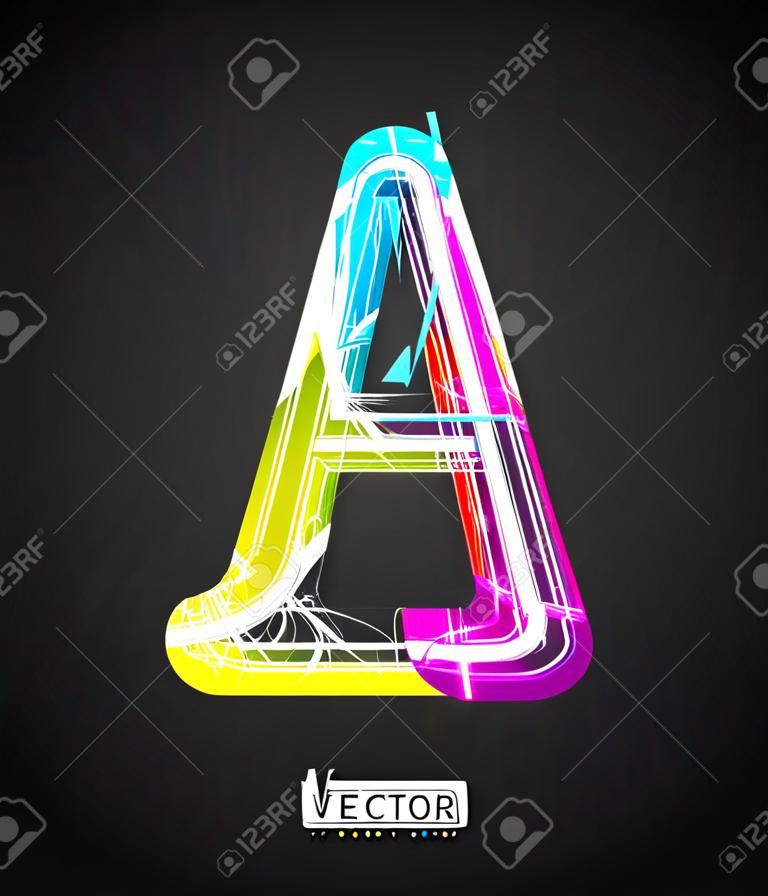 Vector Design Light Effect Alphabet. Letter A on a Black Background.
