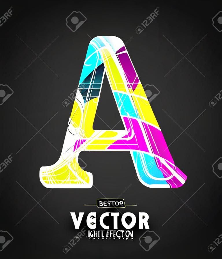 Vector design Light Effect Alphabet. A betű a fekete háttér.