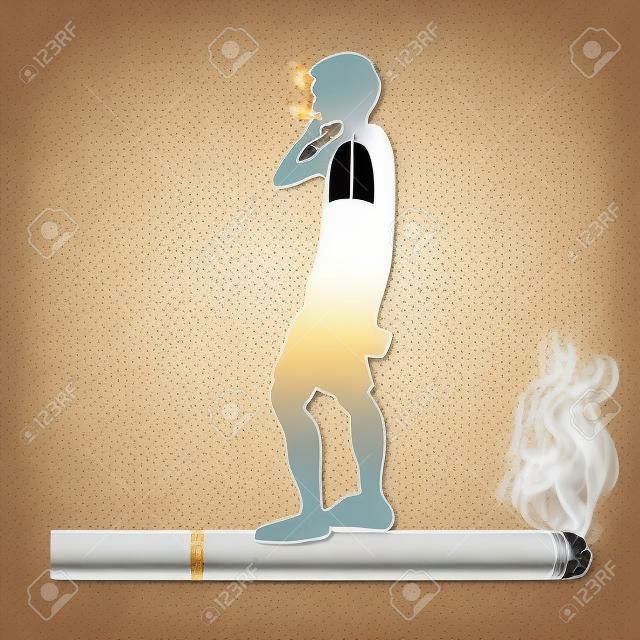 Sigaretten vernietigen long gezondheid van de mens als ambachtelijke stijl en papier kunst concept. vector illustratie